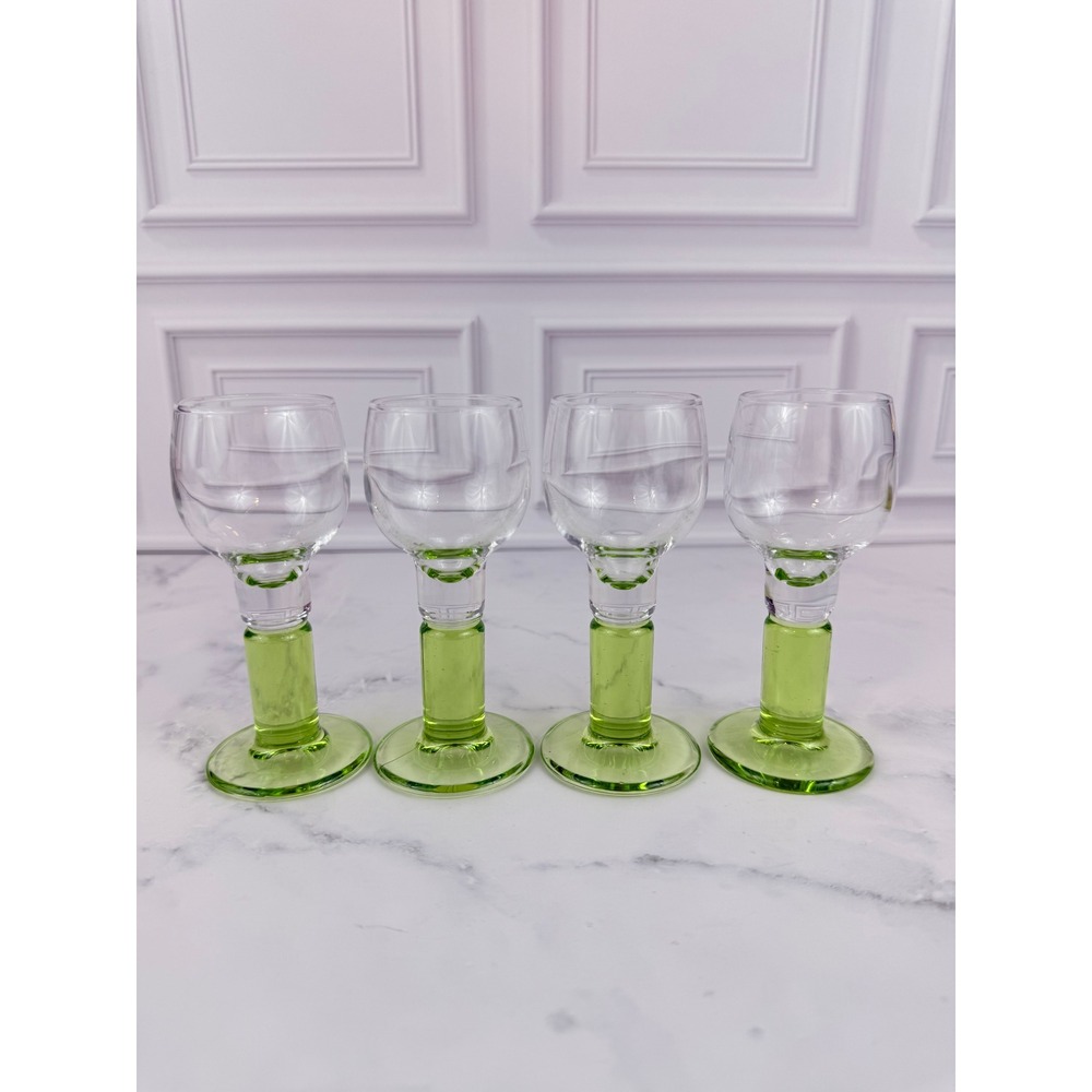 VTG Set of 4 Bormioli Rocco Limoncello Glasses Green Cordial Glasses 4.5"